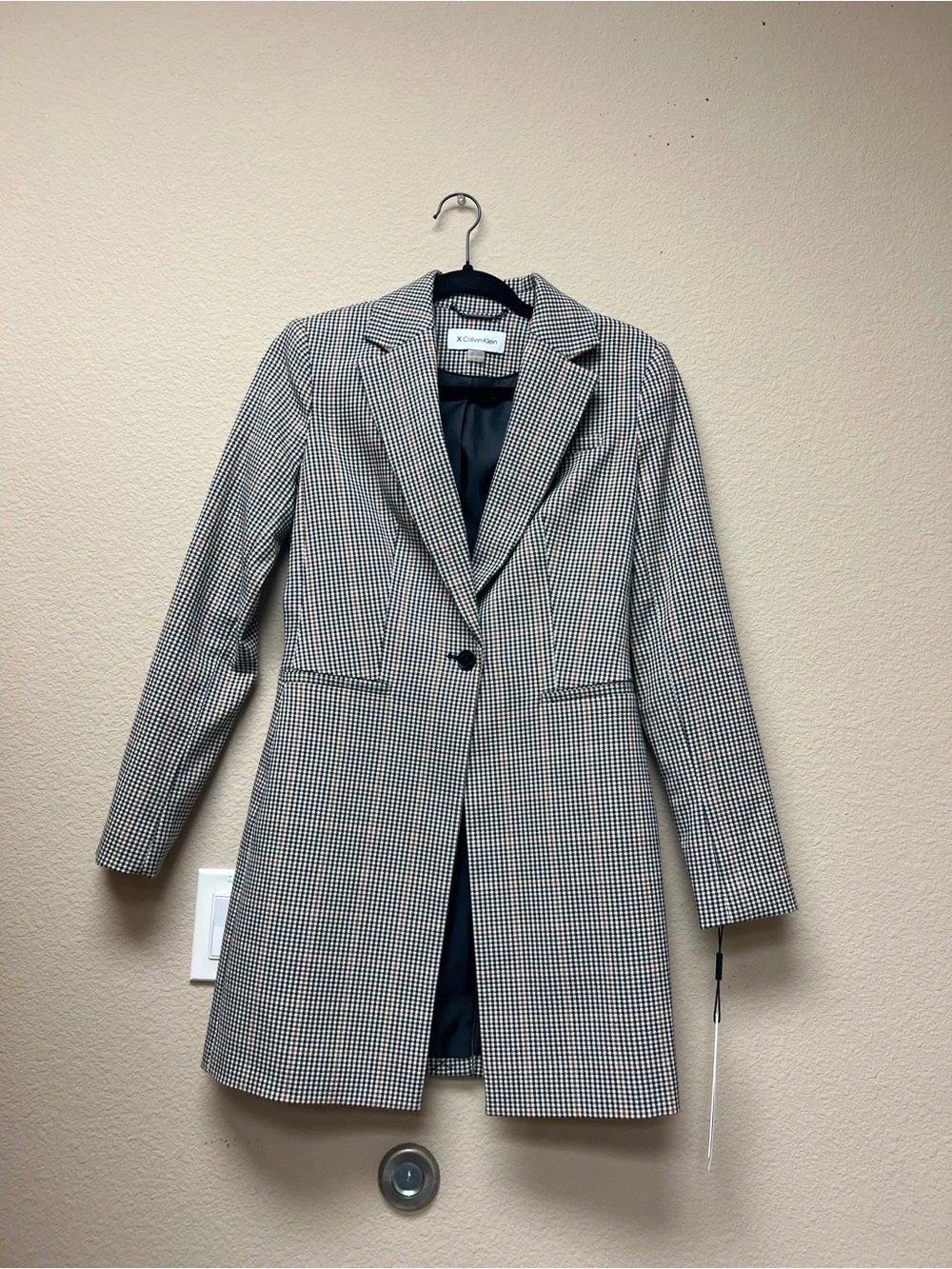 Calvin Klein Black & White Houndstooth Longline Blazer🖤